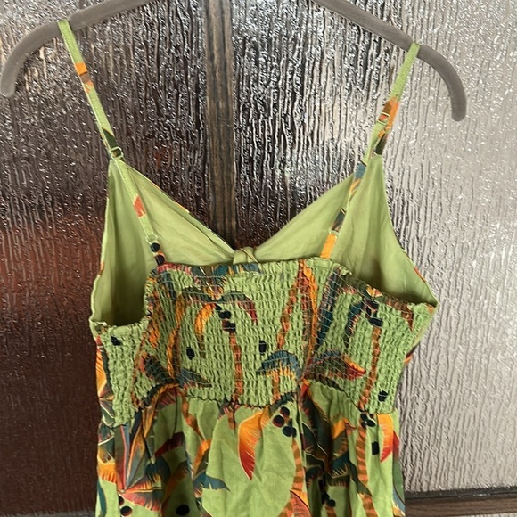 Farm Rio Anthropologie Tie-Front Linen Maxi Dress Green Motif Tropical Medium - Picture 9 of 11